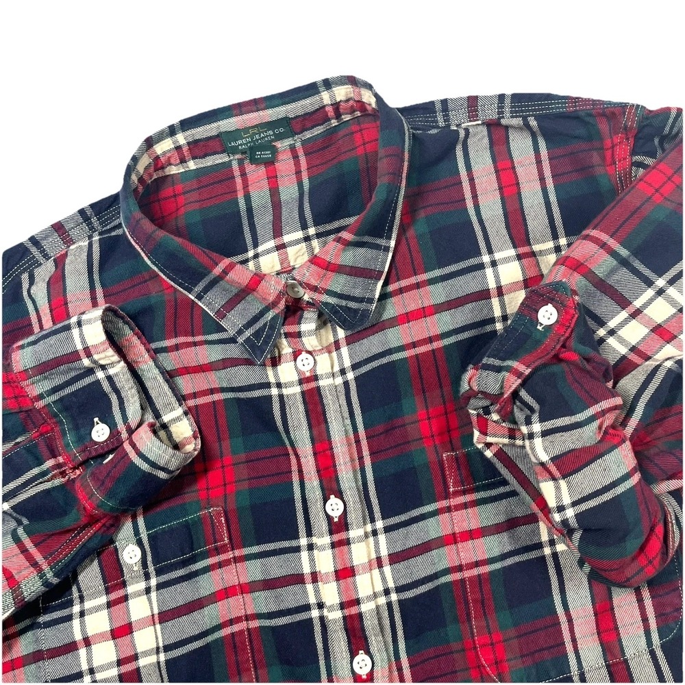 Lauren Ralph Lauren Button Up Work Shirt Womens 3X Plaid Roll Tab Western Preppy